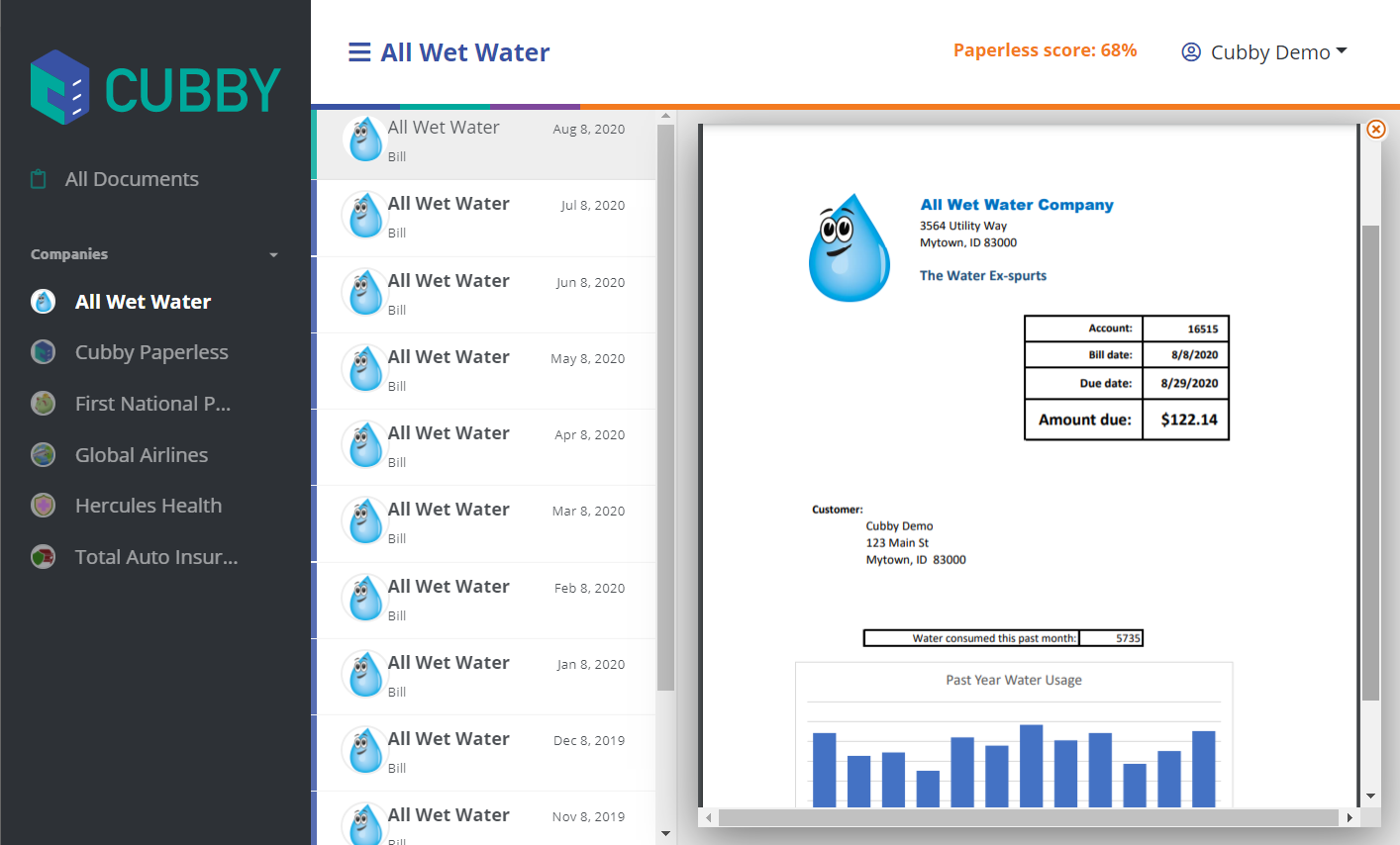 Image showing all bills from one company